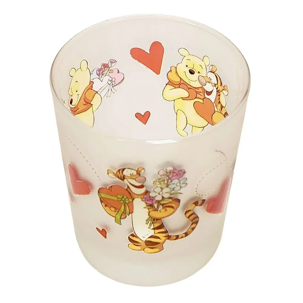Winnie The Pooh Tigger Piglet VALENTINE'S DAY Frosted Glass Candle Holder 4.25" - Picture 1 of 12